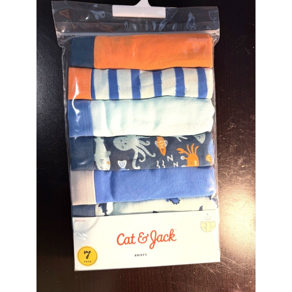New Cat & Jack Boxer Briefs Underwear 7 Pack LARGE 12/14 Shark Pattern